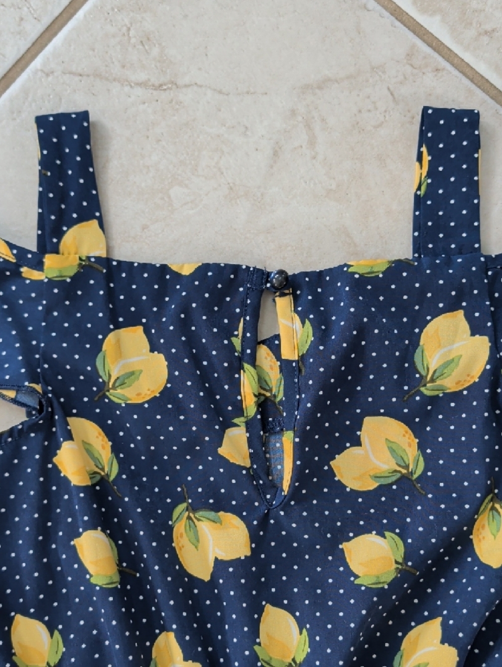 Lily Bleu Girls Size 10 Navy Blue Polka Dot Lemon Print Romper - Picture 6 of 6